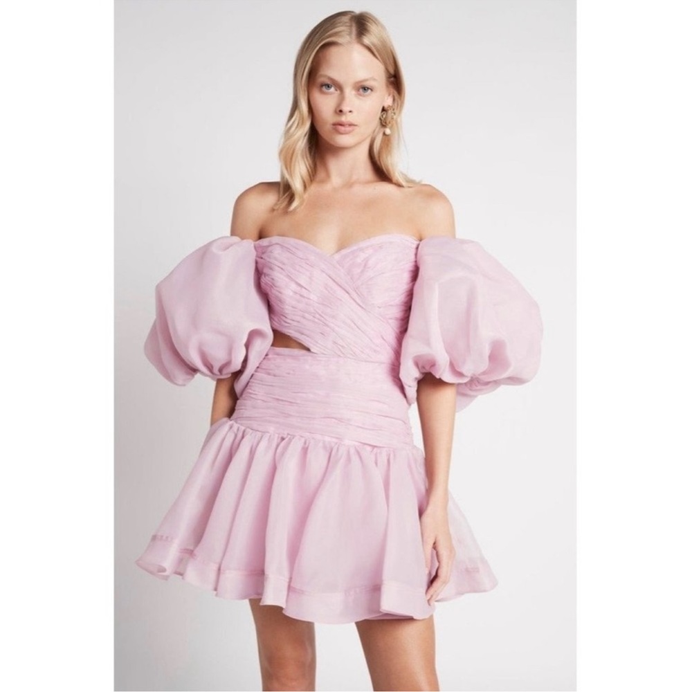 Aje Pink Off-Shoulder Puff Sleeve Mini Dress
